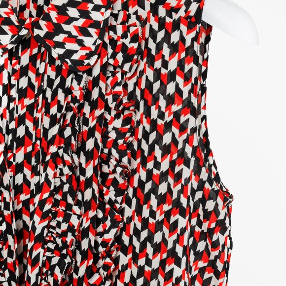 Marni Red Black Geometric Silk Ruffle Blouse - Picture 5 of 11